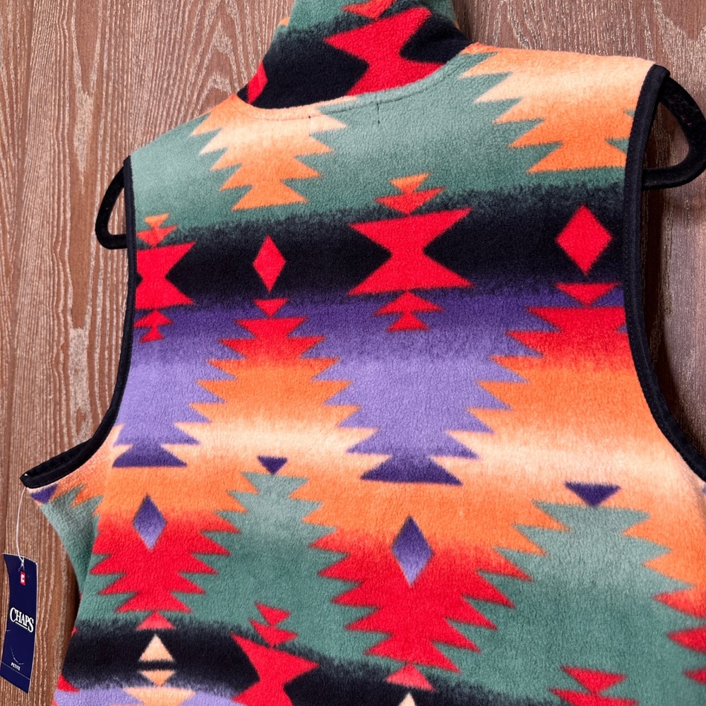 NWT Chaps Southwestern Aztec Multi Color Full Zip Petite XL Fleece Vest Vacation - Picture 8 of 9